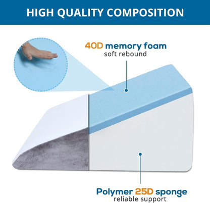 Melhany 24-Inch Memory Foam Bed Wedge Pillow with 30-Degree Incline, Ergonomic Back and Leg Support Pillow with Washable Cover