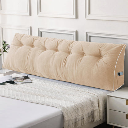 Melhany Queen Size Wedge Headboard Pillow Set with 2 Bolster Pillows, Velvet Back Support Reading Pillow with Removable Washable Cover
