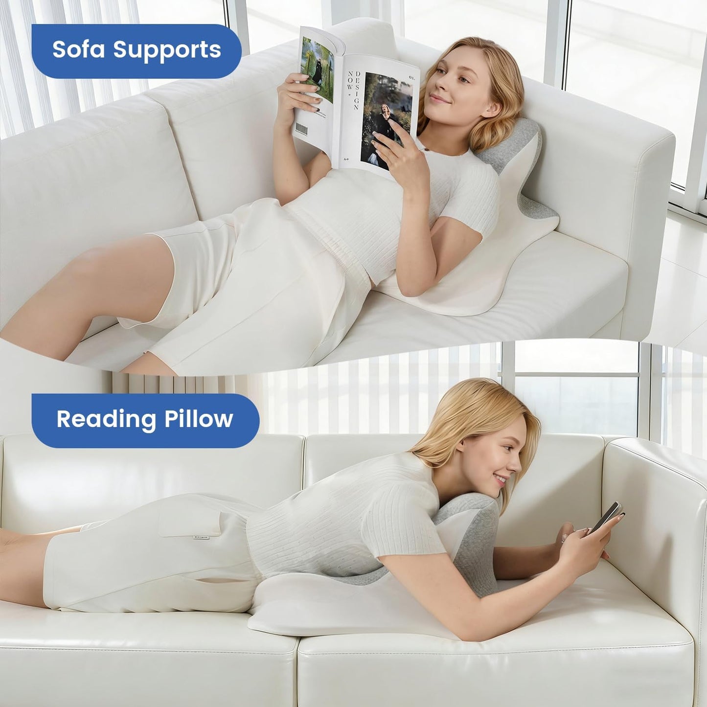 Melhany Memory Foam Wedge Reading Pillow with Cooling Ice Silk Cover, Dual-Usage Bed Rest Support Pillow