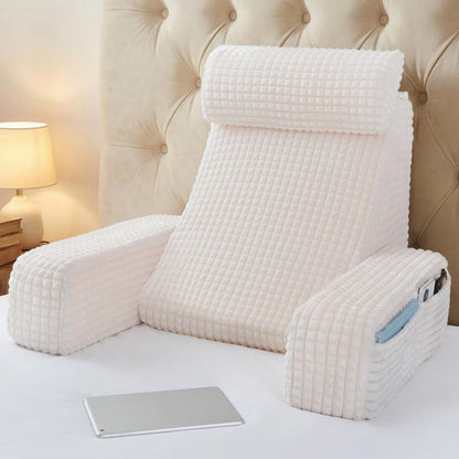 Melhany 19-Inch Wedge Reading Pillow with Removable Arms, Bed Rest Back Support Pillow with Side Pockets