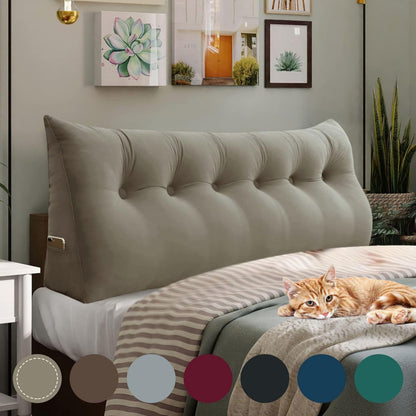 Melhany Queen Size Wedge Headboard Pillow with Side Pockets, Velvet Back Support Reading Pillow with Removable Washable Cover