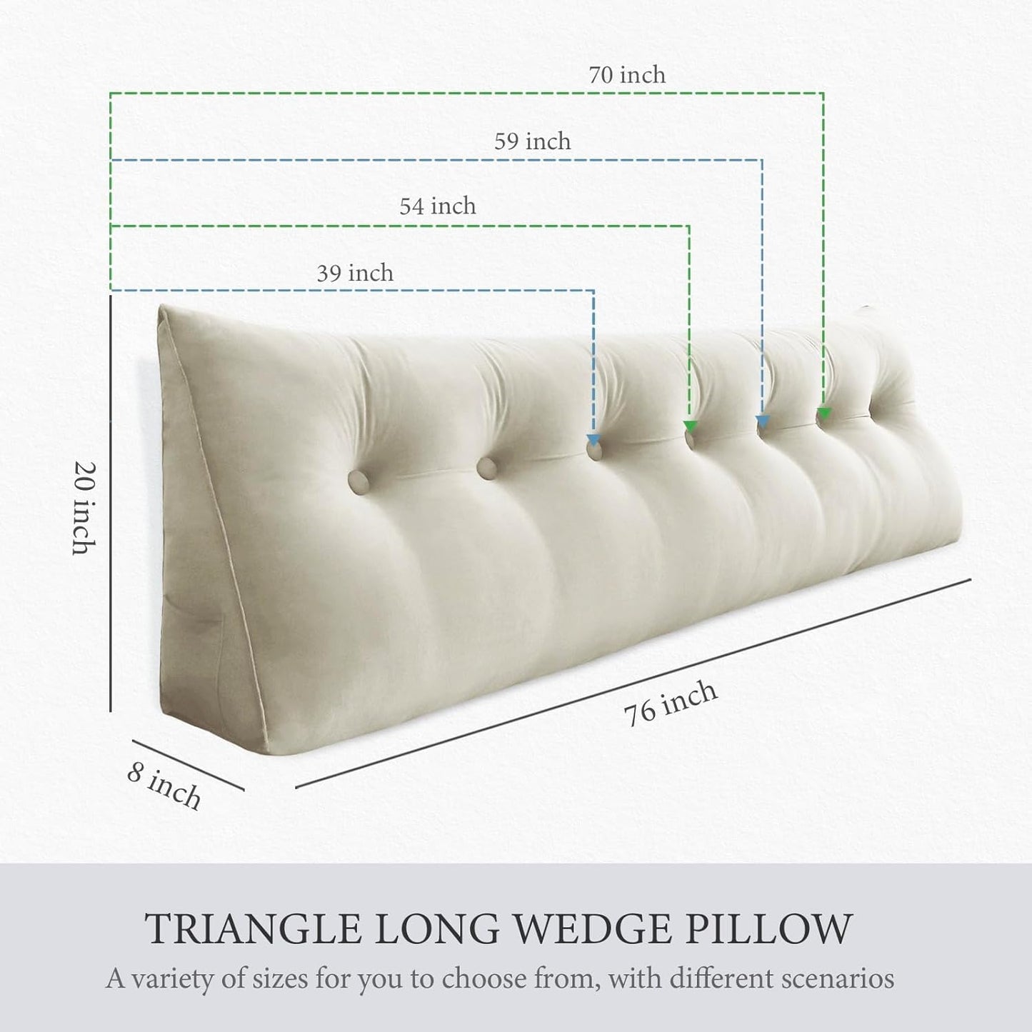 Melhany Queen Size Wedge Headboard Pillow with Side Pockets, Velvet Back Support Reading Pillow with Removable Washable Cover