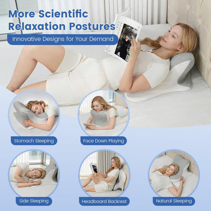 Melhany Memory Foam Wedge Reading Pillow with Cooling Ice Silk Cover, Dual-Usage Bed Rest Support Pillow