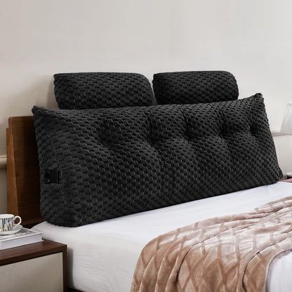 Melhany Queen Size Wedge Headboard Pillow Set with 2 Roll Pillows, Velvet Back Support Reading Pillow with Removable Washable Cover
