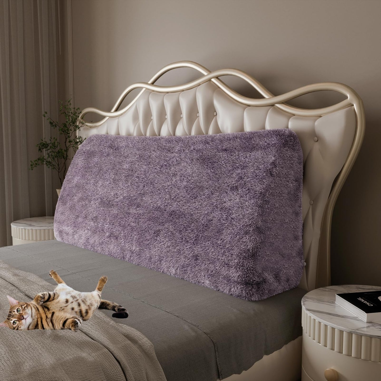 Melhany Queen Size Wedge Headboard Pillow with Side Pockets, Velvet Back Support Reading Pillow with Removable Washable Cover