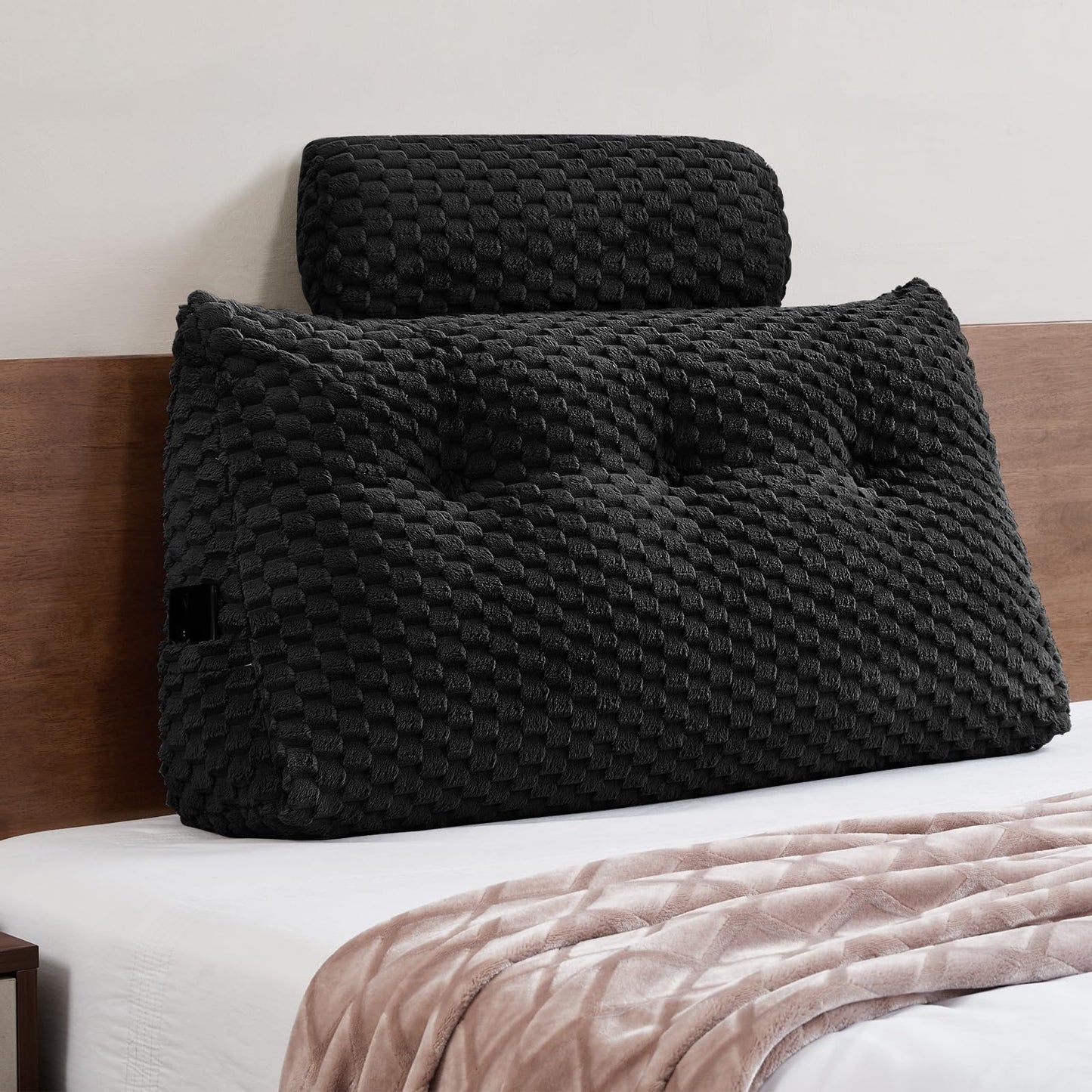 Melhany Queen Size Wedge Headboard Pillow Set with 2 Roll Pillows, Velvet Back Support Reading Pillow with Removable Washable Cover