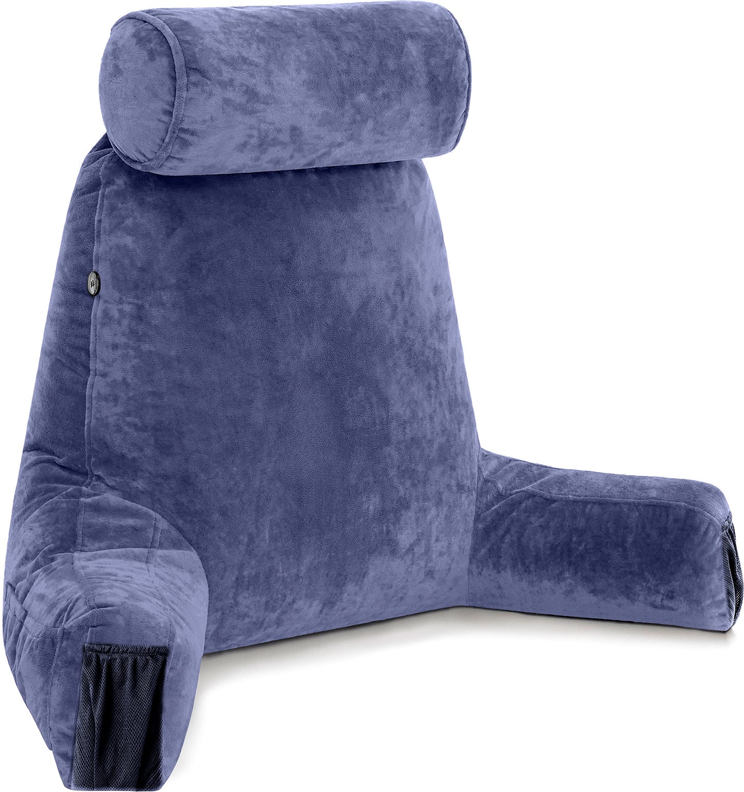 Melhany XX-Large Reading Pillow with Arms and Neck Roll, Shredded Memory Foam Bed Rest Pillow with Removable Cover and Side Pockets, Grey