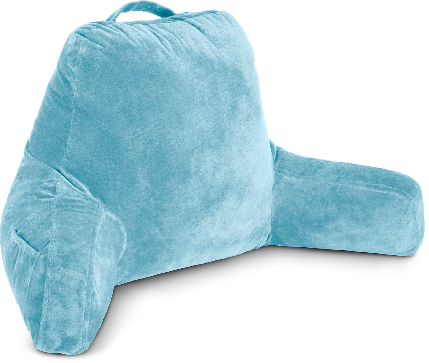 Melhany XX-Large Reading Pillow with Arms and Neck Roll, Shredded Memory Foam Bed Rest Pillow with Removable Cover and Side Pockets, Grey