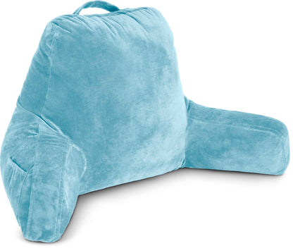 Melhany XX-Large Reading Pillow with Arms and Neck Roll, Shredded Memory Foam Bed Rest Pillow with Removable Cover and Side Pockets, Grey